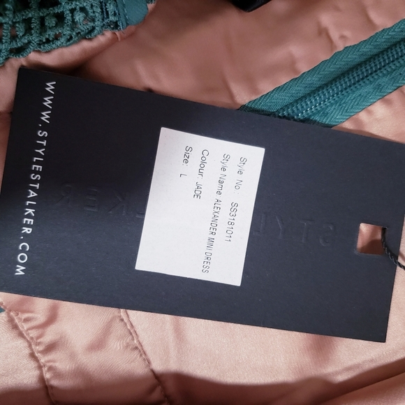 Stylestalker Revolve Alexander mini dress jade green crochet lace size large New - Picture 11 of 11